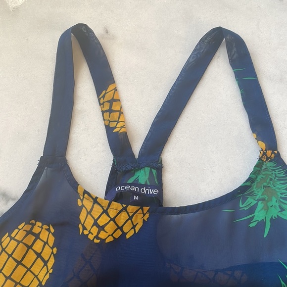 Ocean Drive Pineapple Sheer Pom Pom Trim Tank Top - Size Medium - Picture 4 of 7